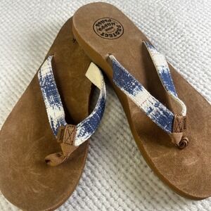 Sanuk x Surfrider Foundation Womens Flip Flops Blue White Ikat Suede 1139413 9